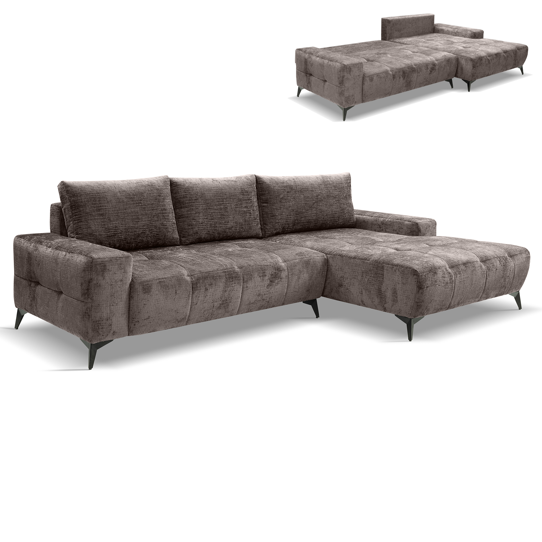 Ecksofa - stone - Liegefunktion - Staukasten - Longchair rechts