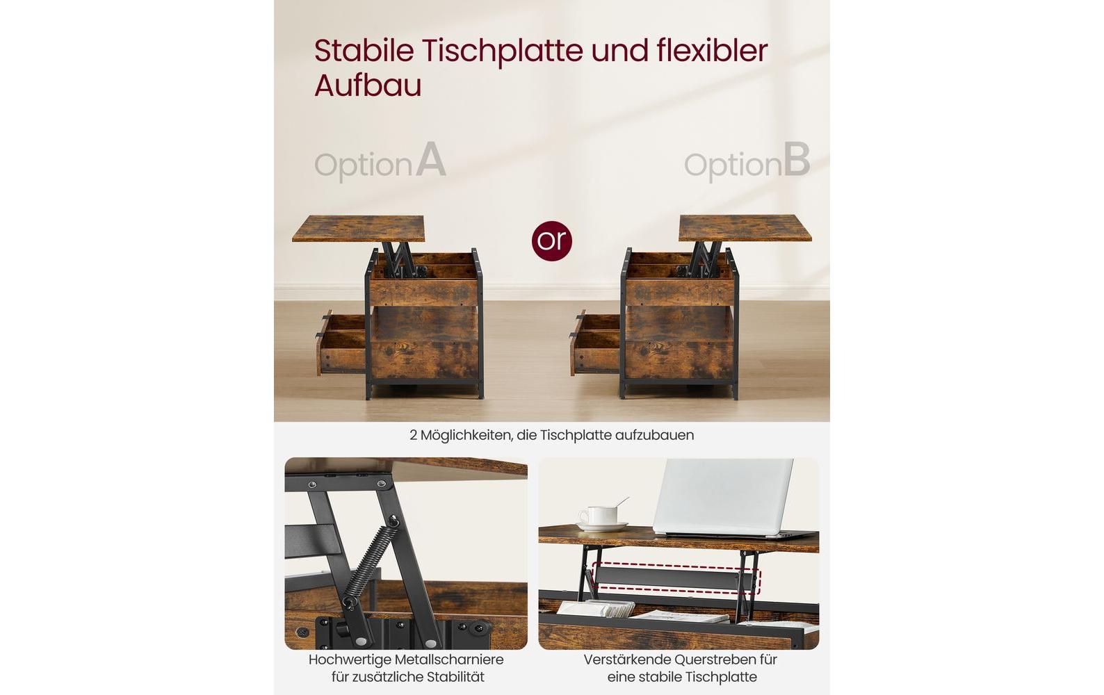 Couchtisch 100 x 50 cm, Braun/Schwarz<br>Wohnzimmertisch mit Schubladen