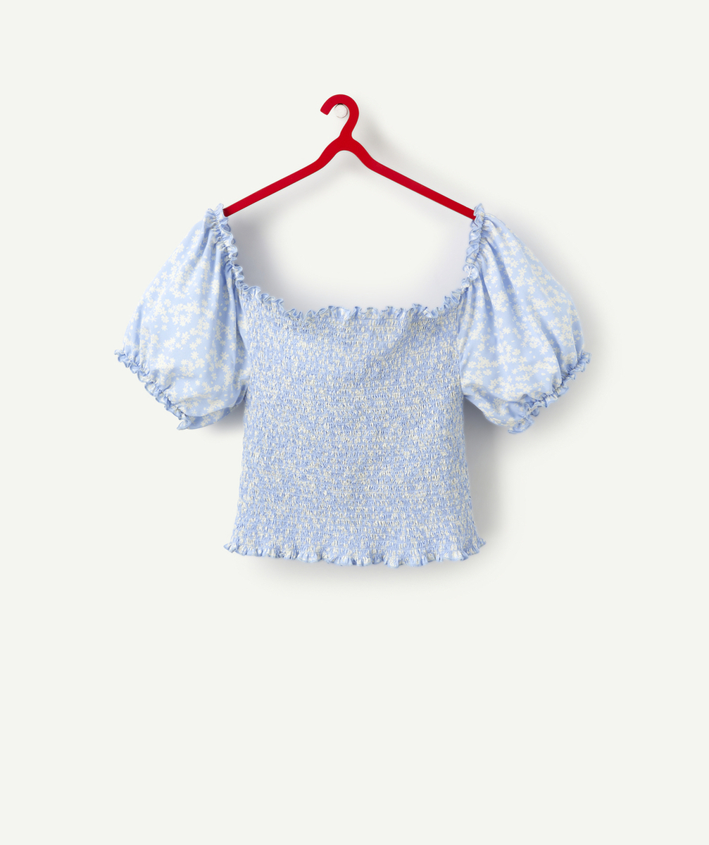 BLOUSE FILLE FLEURIE EN VISCOSE RESPONSABLE ET COL BARDOT