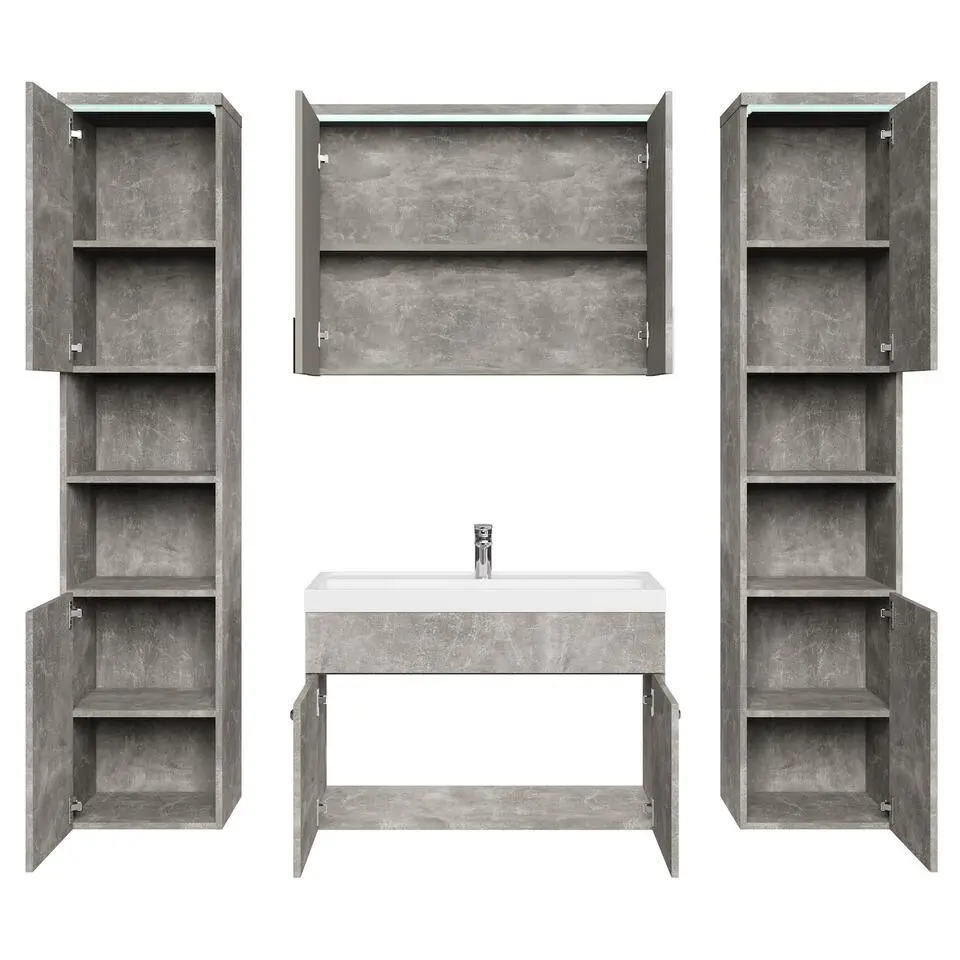 Badplaats Badkamermeubel Set Paso XL 80 x 40 cm - Beton Grijs - Badmeubel met
