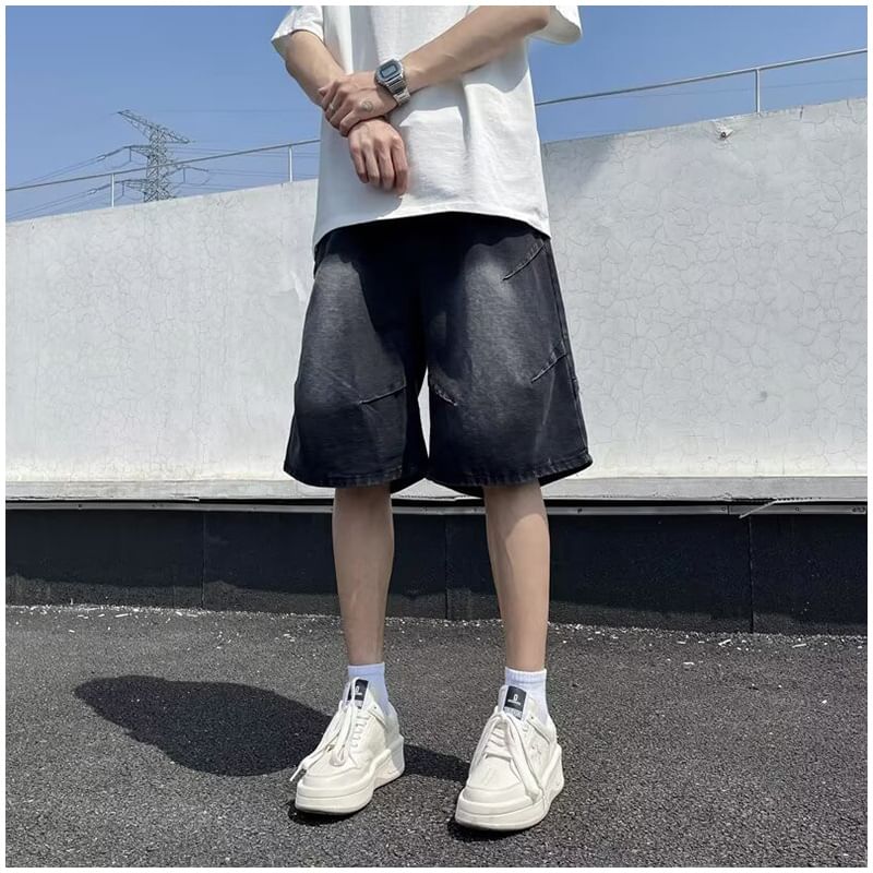 DuckleBeam - Mid Rise Washed Denim Shorts
