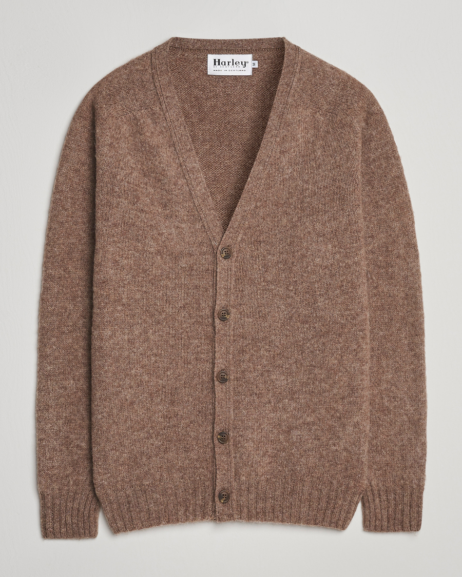 Harley Of Scotland Brushed Supersoft Lambswool Cardigan Tundra