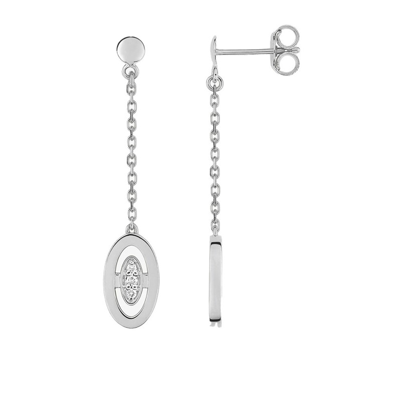 Boucles d'oreilles Femme pendantes - Or 18 Carats - Diamant 0,04 Carats