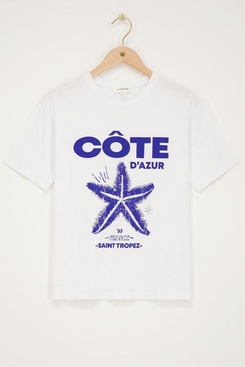 Wit T-shirt met blauw 