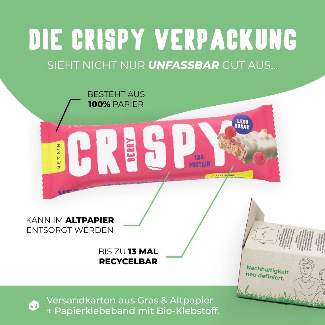 Vetain CRISPY veganer Proteinriegel - Berry (12er Pack)