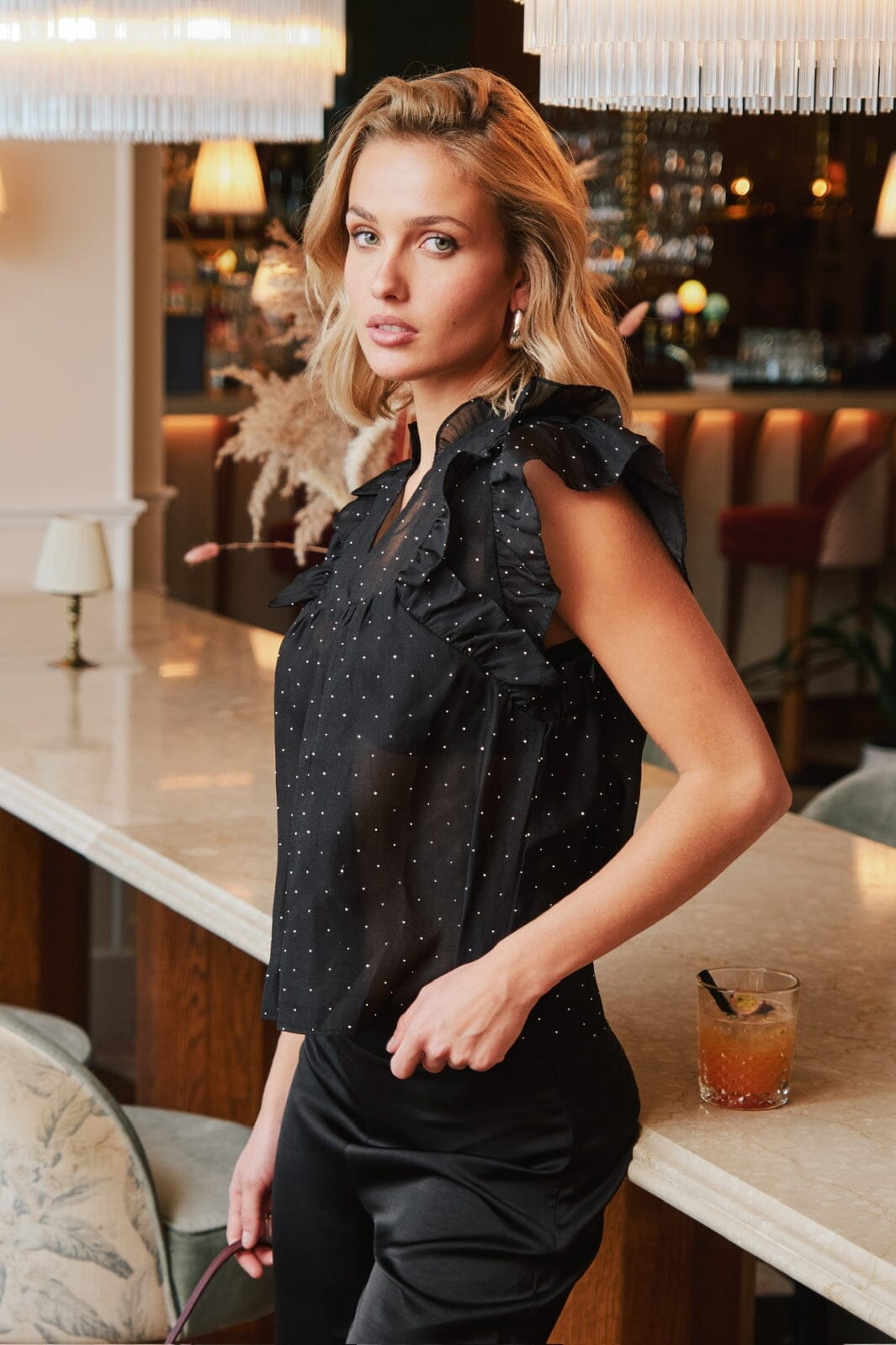 Neo Noir Jayla Bedazzled Top