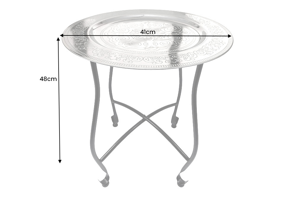 Runder Beistelltisch MARRAKESCH 50cm silber Teetisch abnehmbares Tablett klappbar