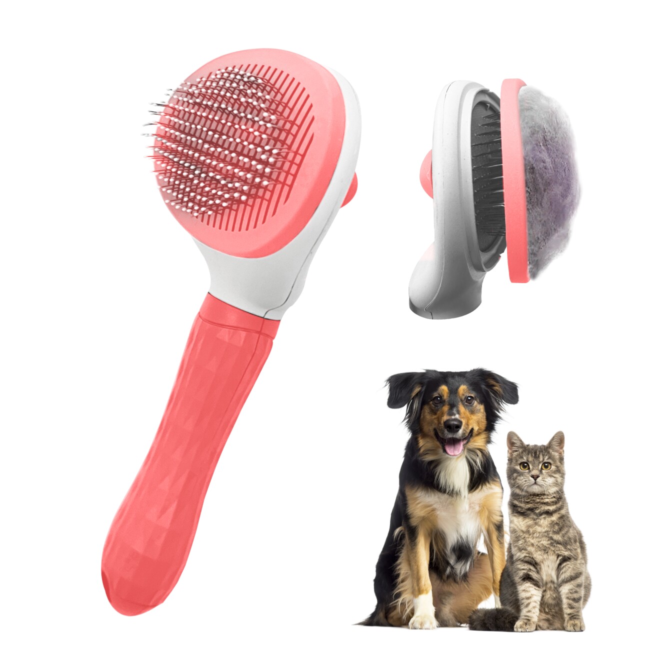 Petsation Tierbürste mit One-Touch-Reinigung weiß/ rosa