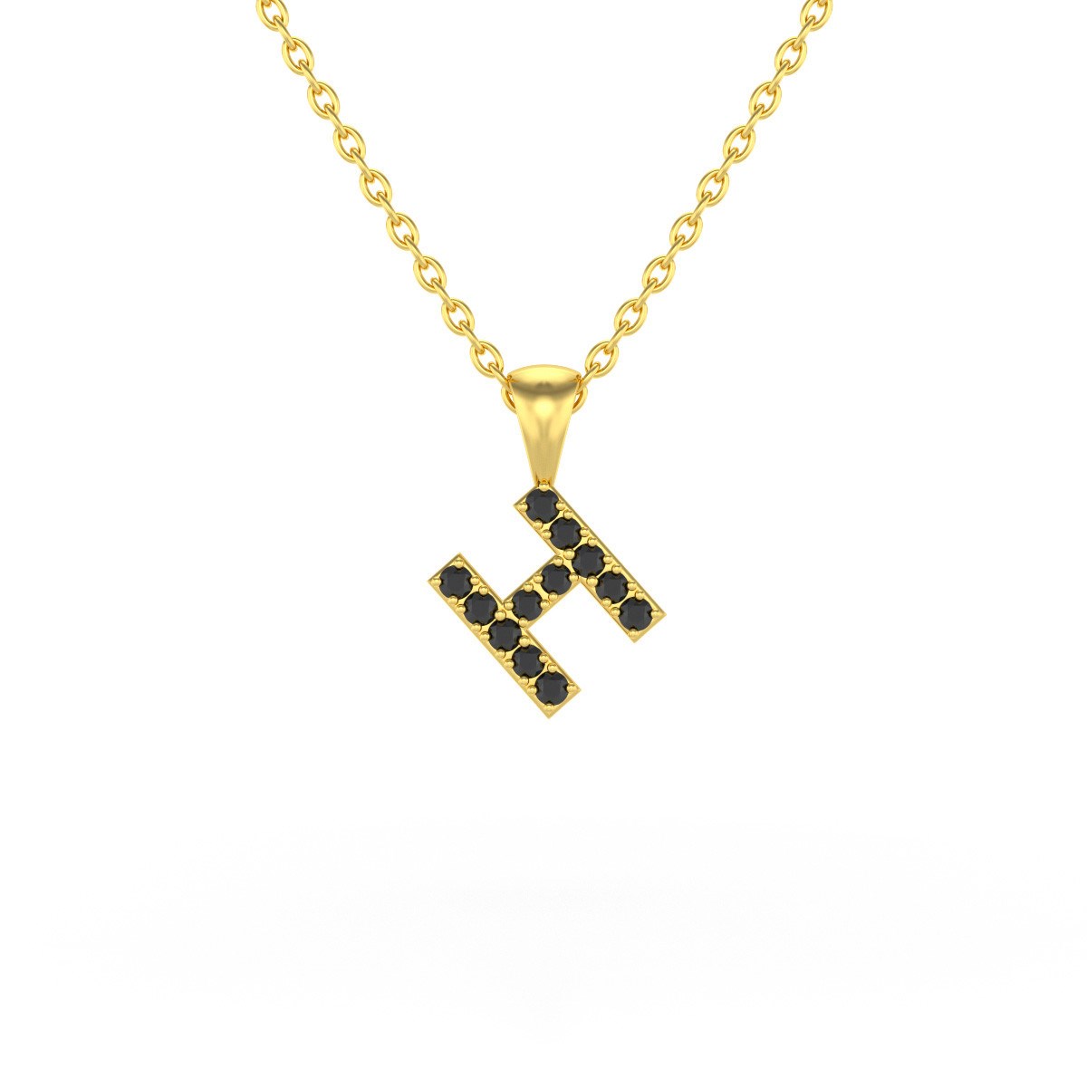 Collier Pendentif ADEN Lettre H Or 750 Jaune Diamant Noir Chaine Or 750 incluse 0.72grs