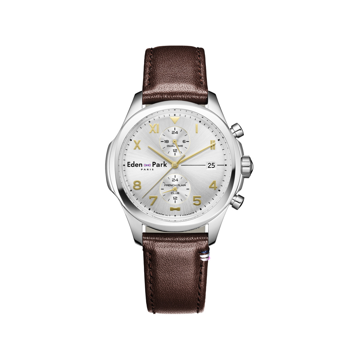Montre EDEN PARK Club homme acier bracelet cuir brun