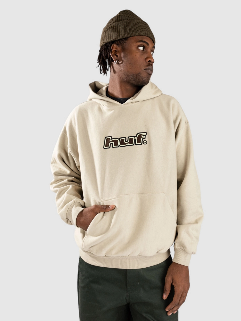 HUF Logo Applique Fleece Hoodie putty