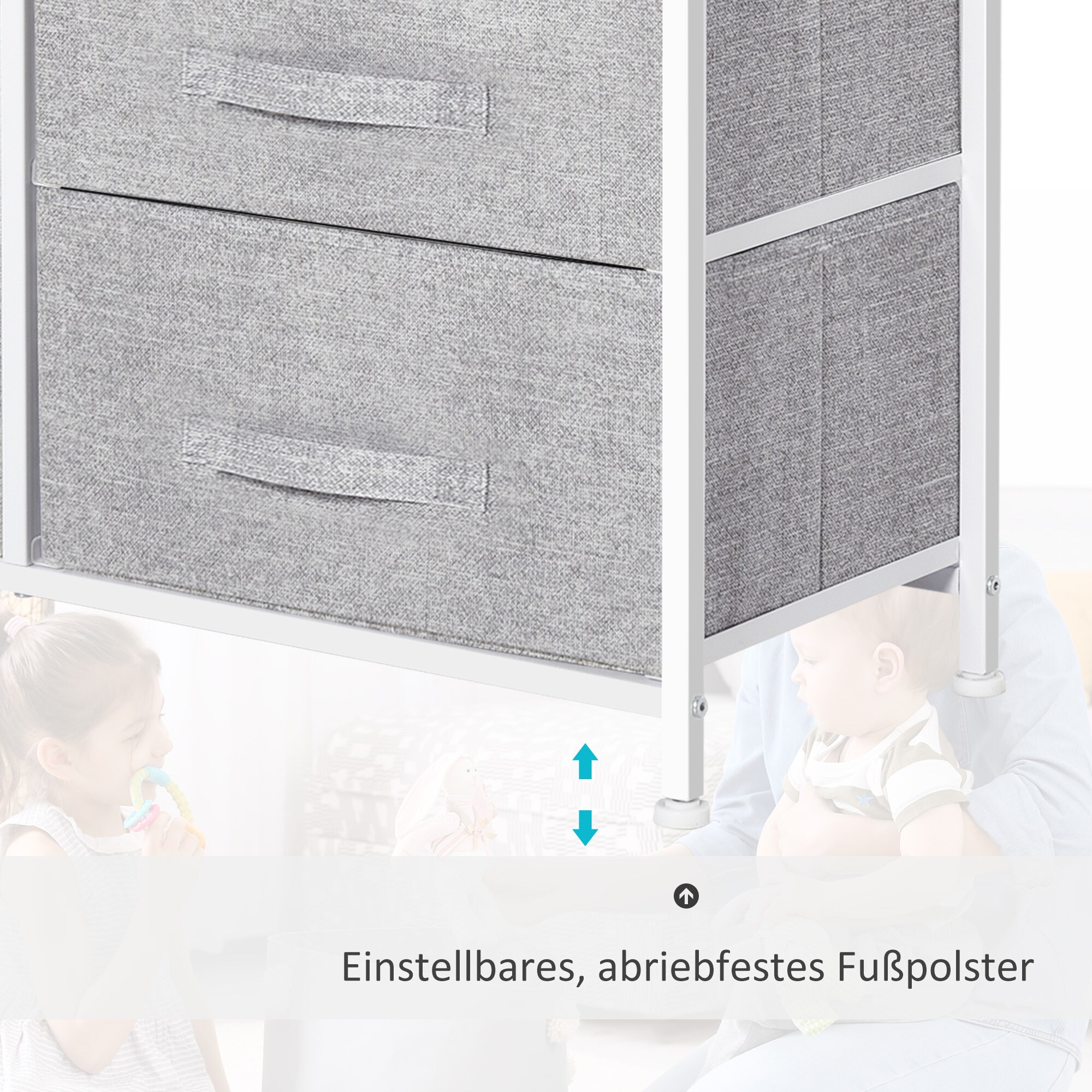 HOMCOM Stoffkommode mit 5 Stoffschubladen grau 83 x 29 x 77 cm (BxTxH)