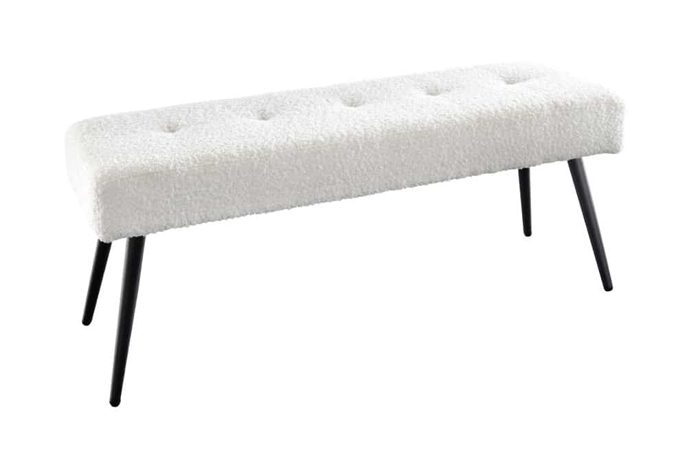 Design Sitzbank BOUTIQUE 100cm weiß Bouclé schwarze Metallbeine Polsterbank