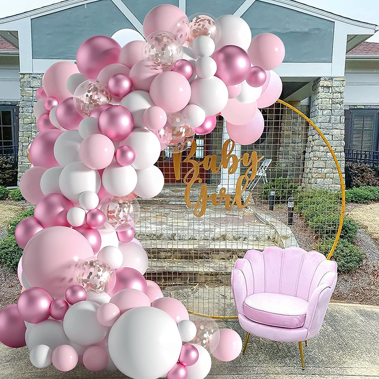 (107-tlg. Set) Party Ballons Luftballons mit Konfetti - Rosa / Pink / Weiss