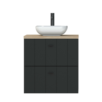 Tiger Maryport Badkamermeubelset 60 cm Mat zwart met licht eiken wasblad, keramische opzetkom en matzwarte grepen