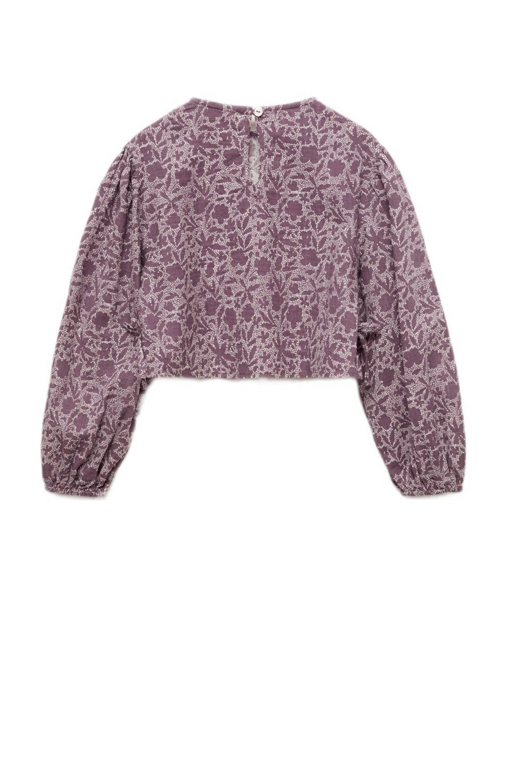Mango Kids crop top met all over print paars