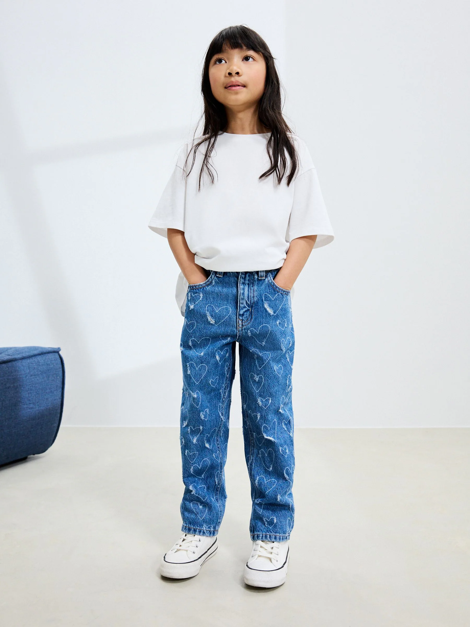 Middelblauw Denim Hart - Jeans met rechte pijpen (3-16jr)