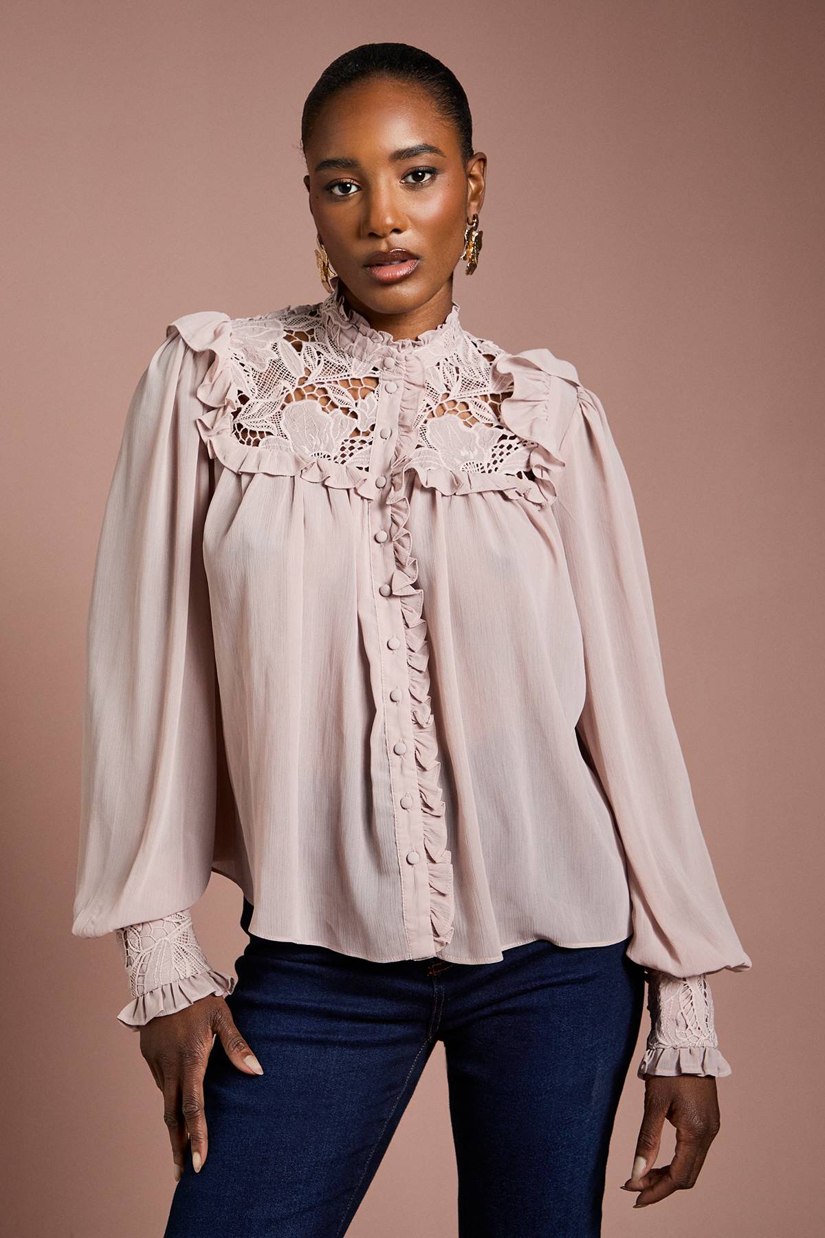 Coast Blouse en Georgette à Finitions Dentelle
