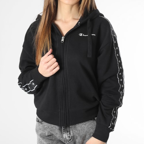 Sweat Capuche Zippé A Bandes Femme 116137 Noir