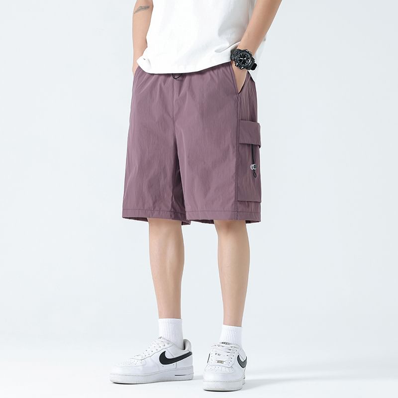 Lefitt - Mid Rise Plain Cargo Shorts