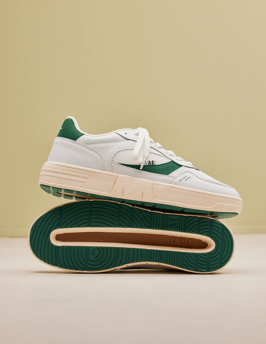 Baskets basses Aimé - Cuir recyclé et suède vegan blanc vert forêt