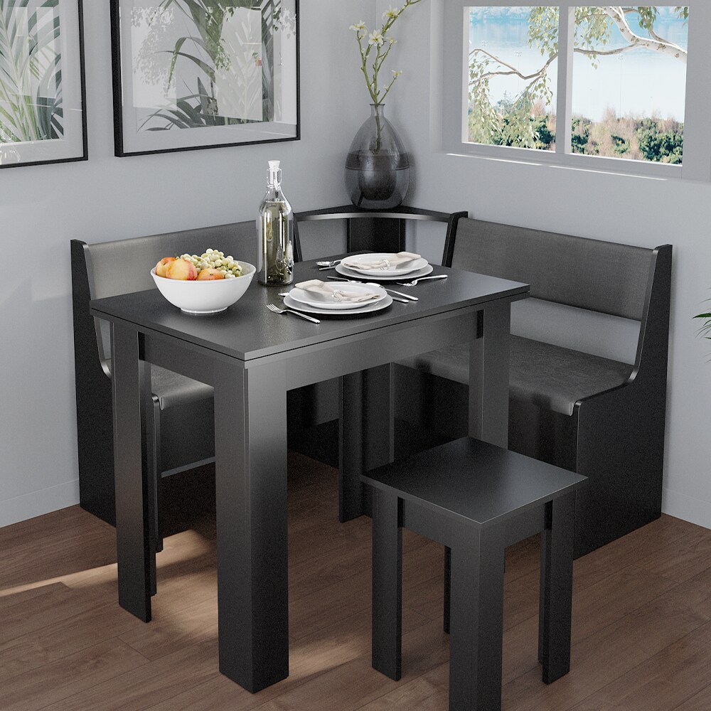Vicco Eckbankgruppe Küchensitzgruppe Esszimmergruppe Roman Schwarz modern 120x120 cm Sitzbank Sitzecke Küchenmöbel Polstermöbel Esszimmermöbel