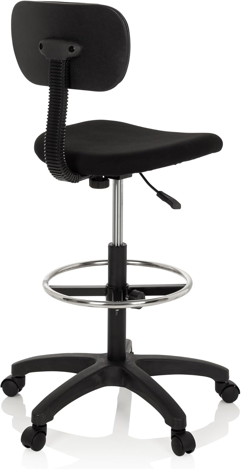 hjh OFFICE 671004 Arbeitsstuhl mit Fußring TOP Work 05 Stoff Schwarz Counterstuhl Drehstuhl mit Rollen, höhenverstellbar