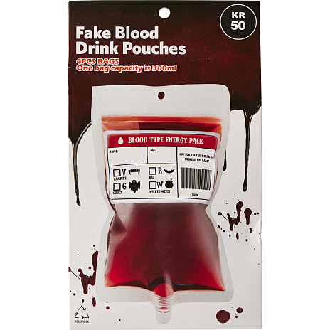 Halloween falske blodposer til drikkevarer 300 ml 4-pak - gennemsigtig