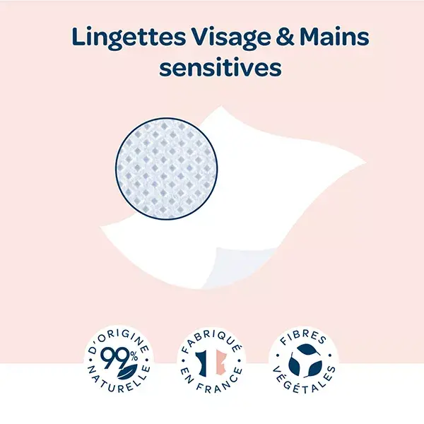 Lenços umedecidos Biolane para rosto e mãos sensíveis, para uso no banheiro e no vaso sanitário, 55 unidades.