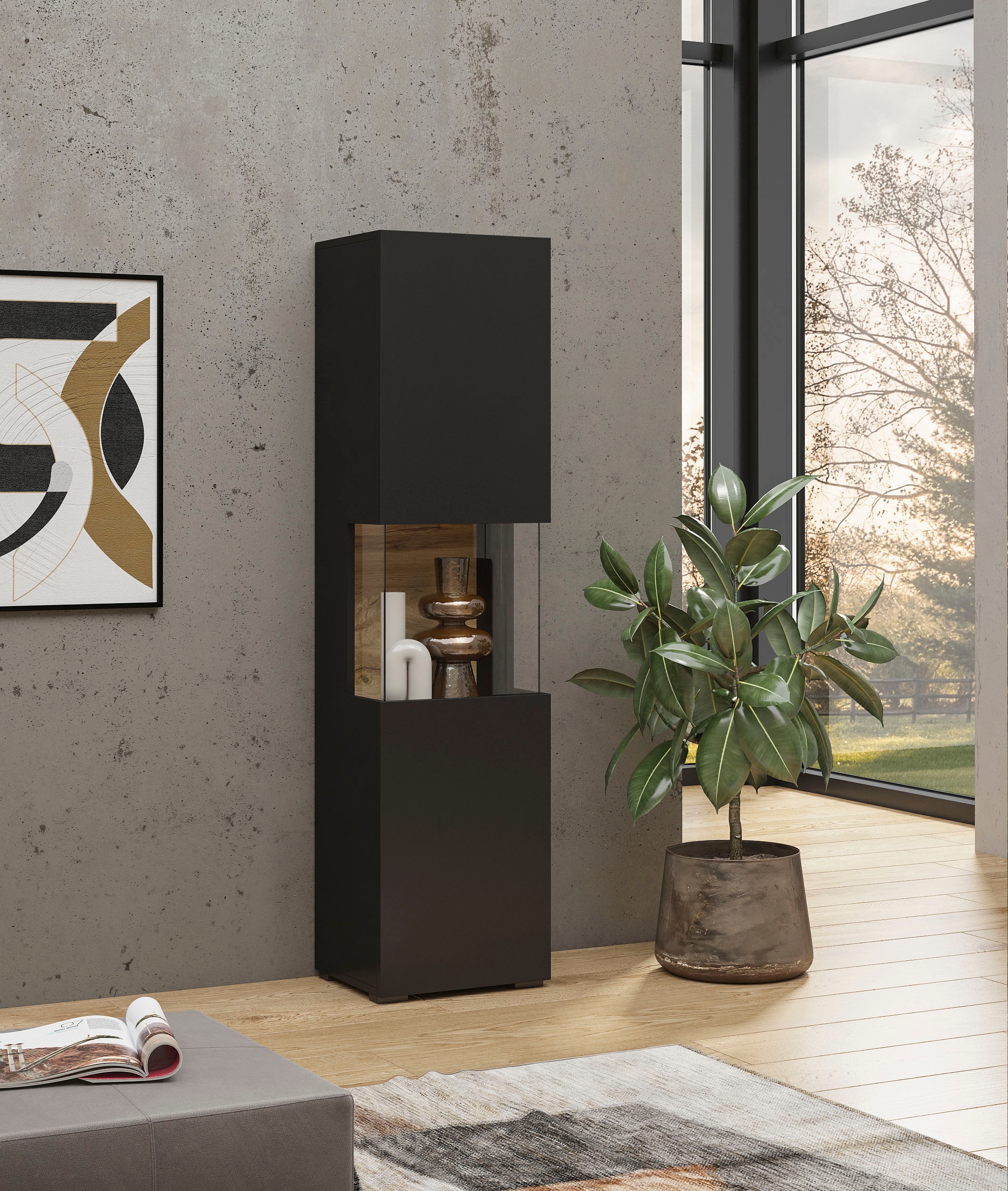 INOSIGN Vitrine »Ava, Breite 36 cm, hängend und stehend montierbar« moderne grifflose Vitrine, Hochschrank mit Eckverglasung