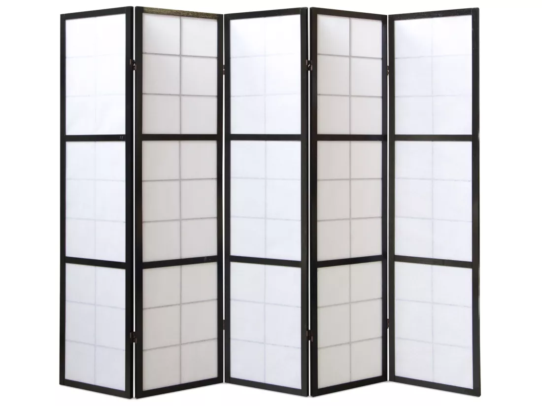 Paravent japonais Shoji en bois noir 5 pans