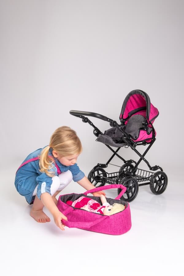 Amia Puppenwagen pink/grau melliert