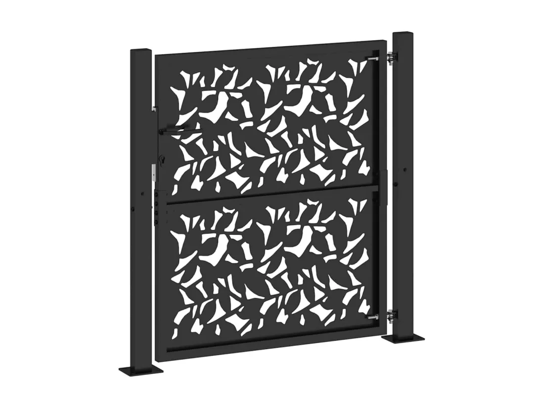 Portail de jardin noir 105x106 cm acier conception de feuilles