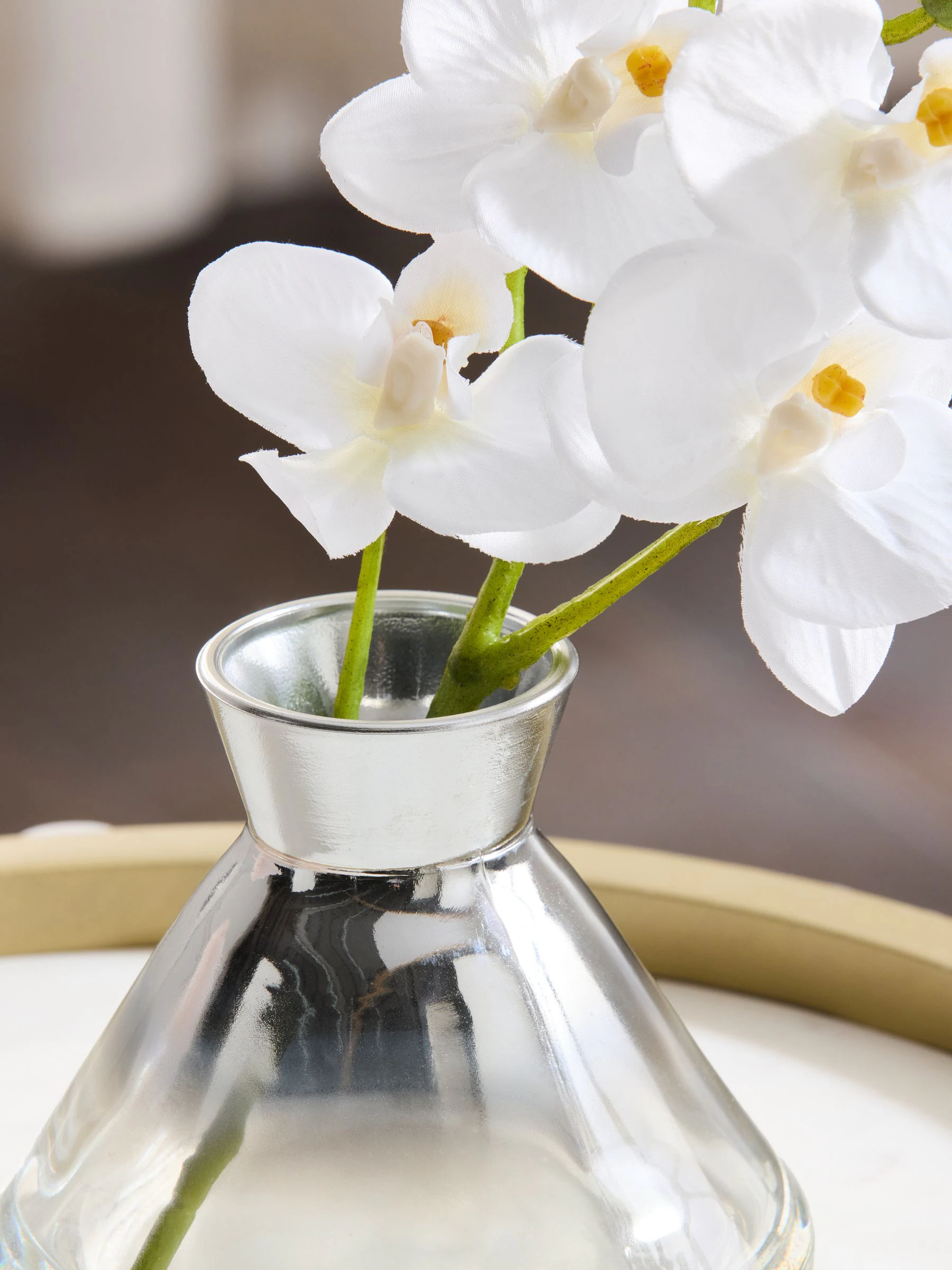 Artificial Orchid In Small Glass Vase