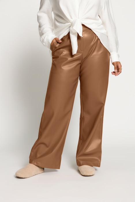 Weite Hose, High Waist, weites Bein, Lederoptik