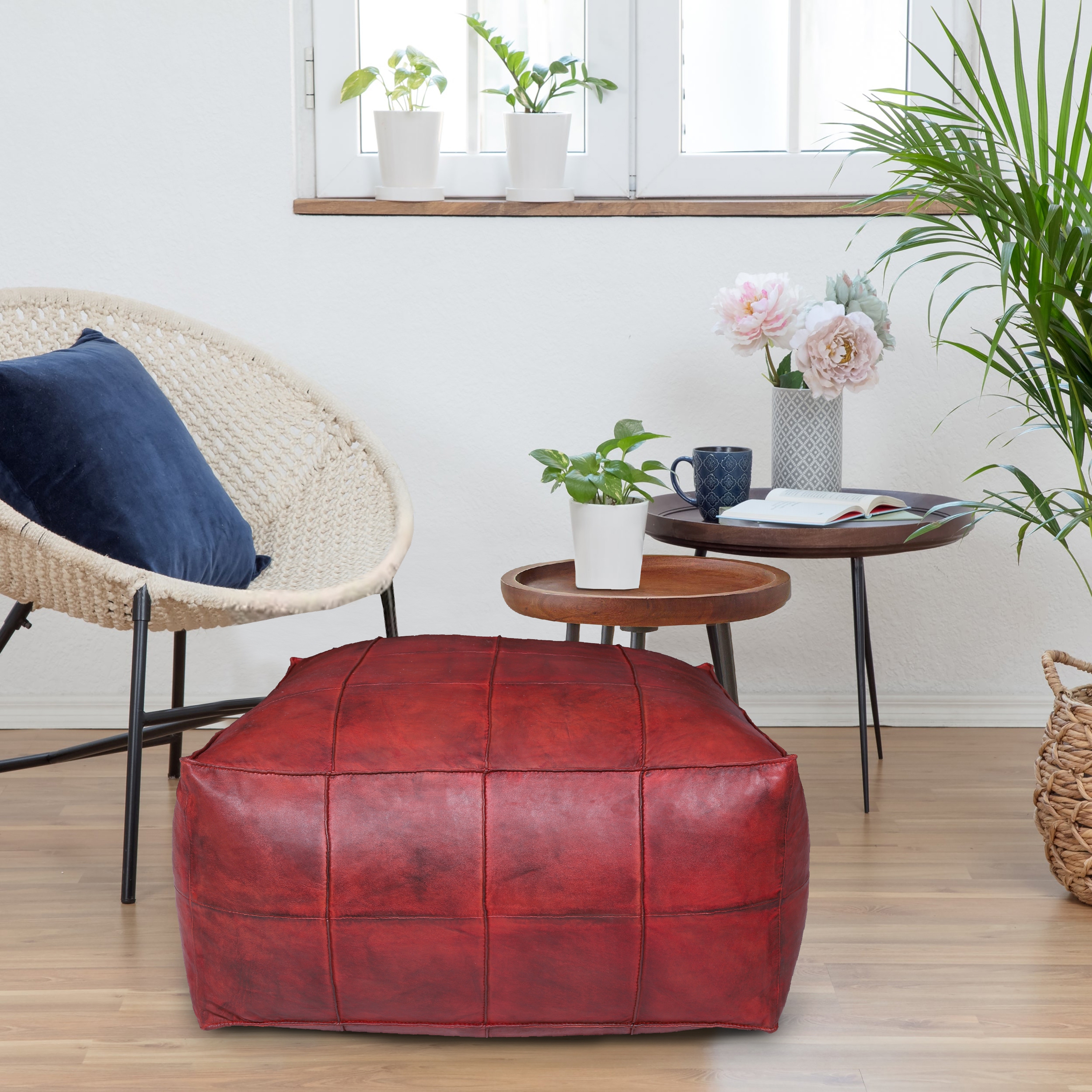 Pouf Leder BAYDA rot