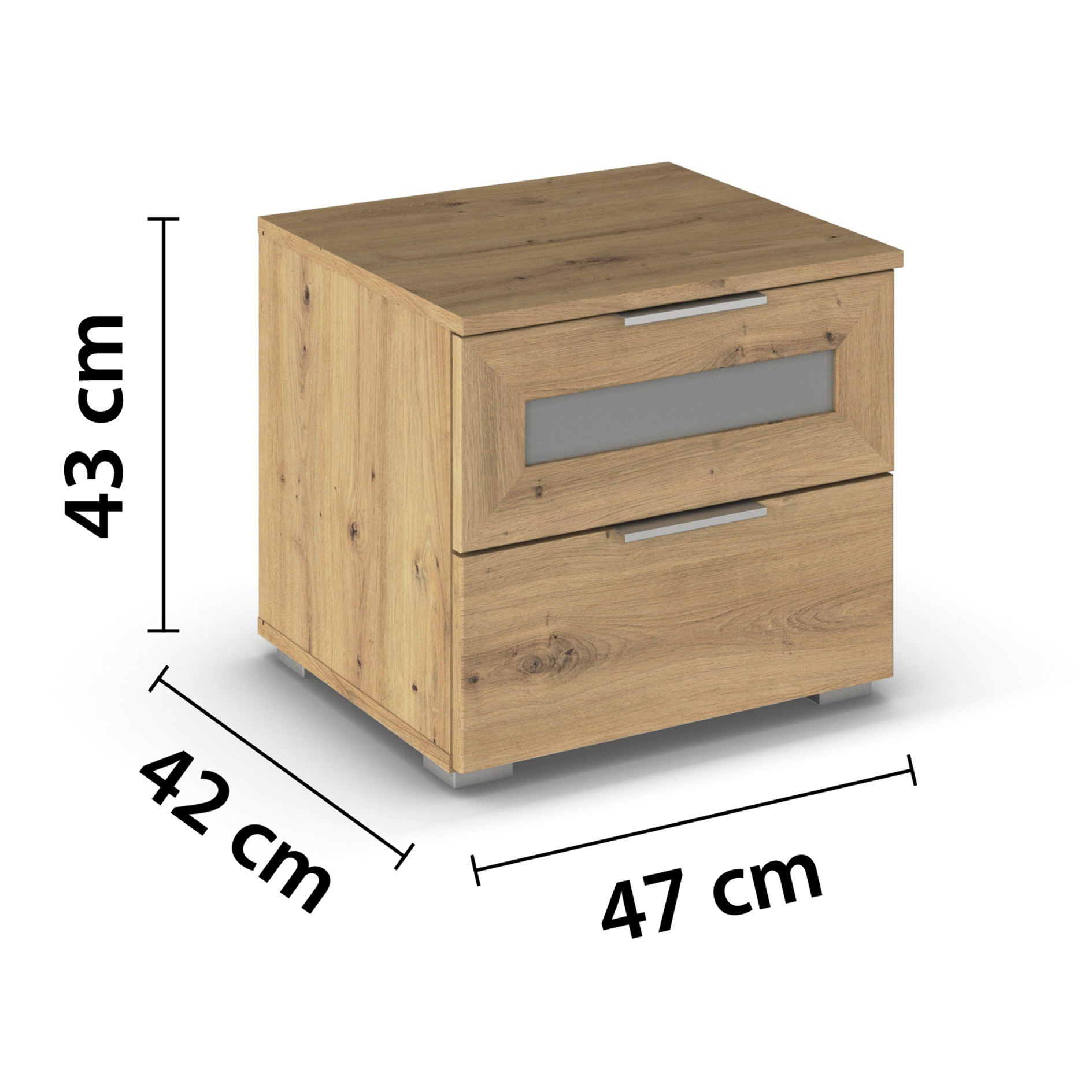Nachtschrank - Artisan Eiche - Milchglaseinsatz - 47 cm