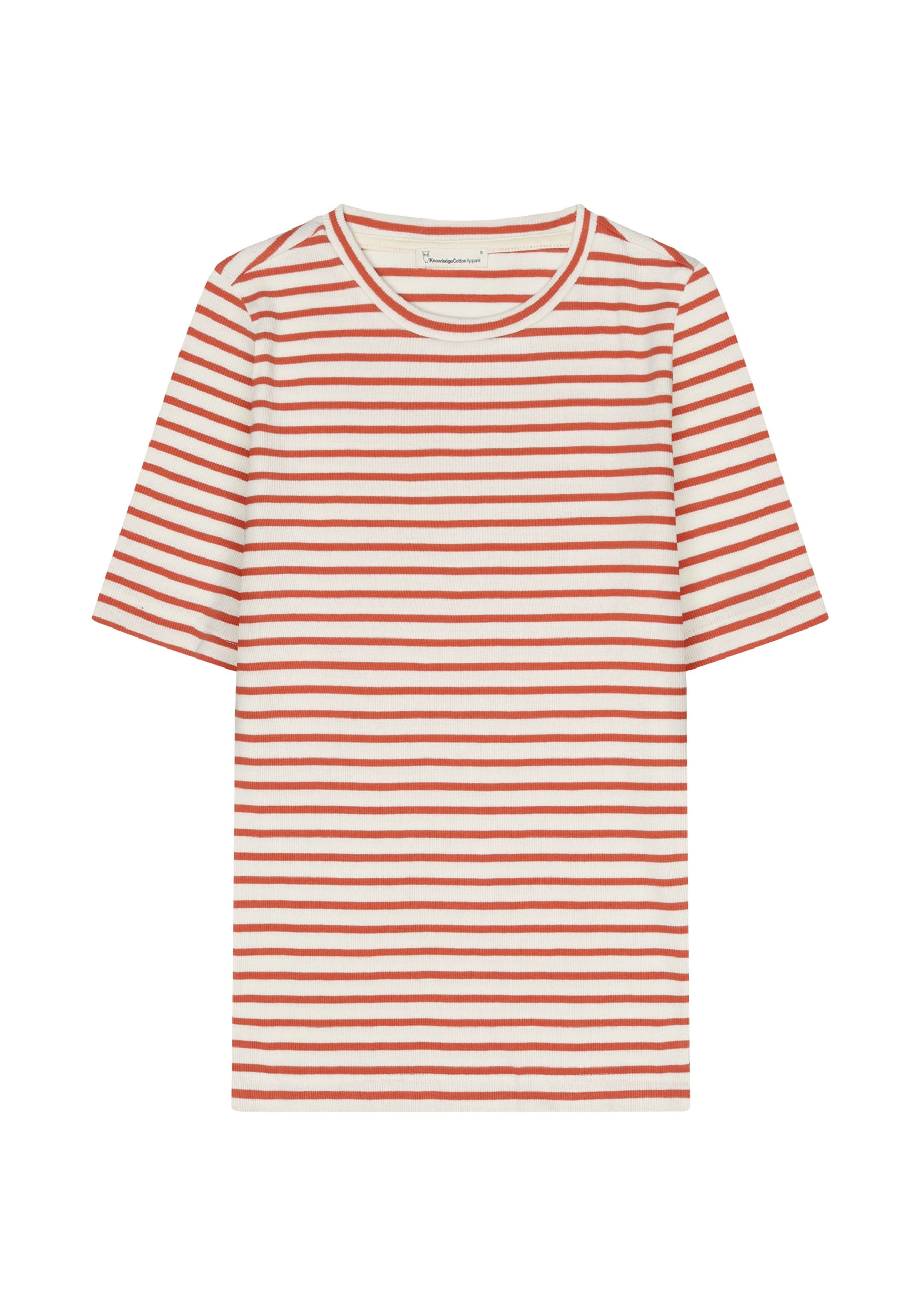 Knowledge Cotton Apparel Rib T-Shirt Striped Red Stripe