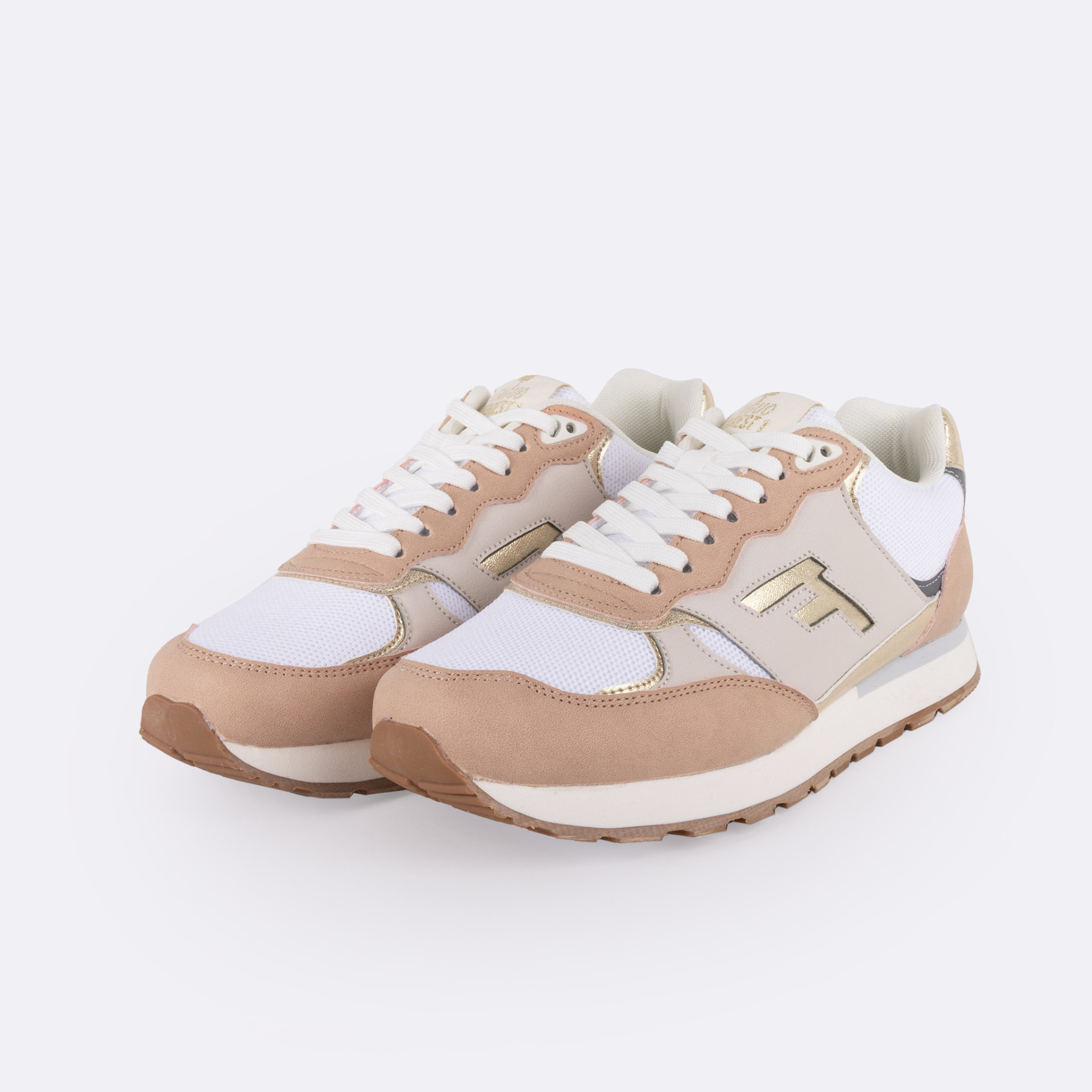 Runnings blanches & beige rosé vegan végan en polyester recyclé recyclé - modèle forest 1
