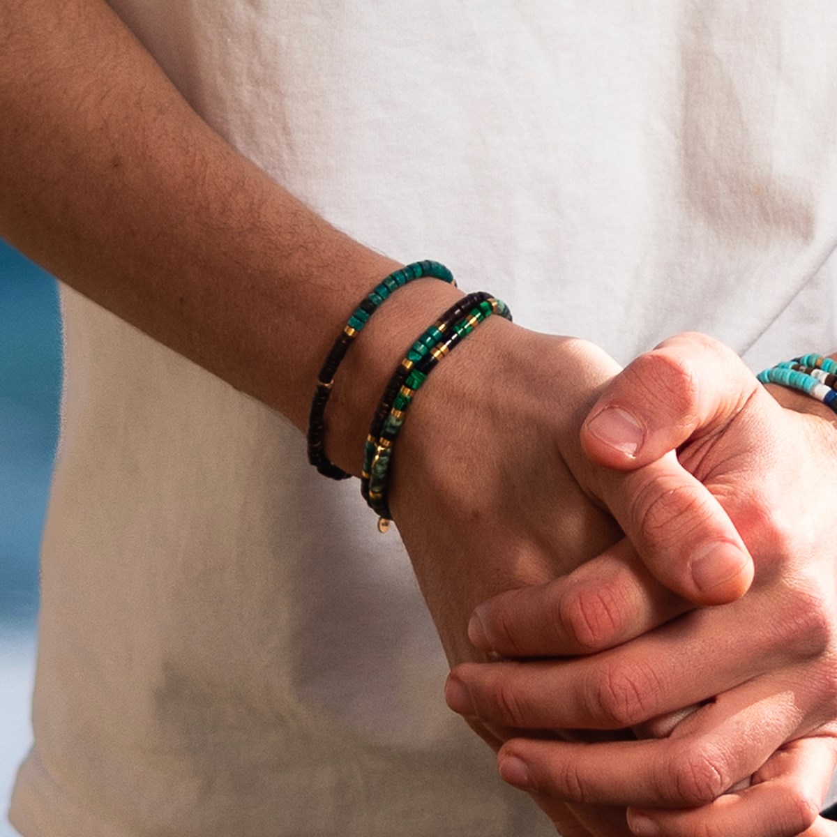 Bracelet Perles Heishi 4mm Turquoise Aficaine Et Malachite