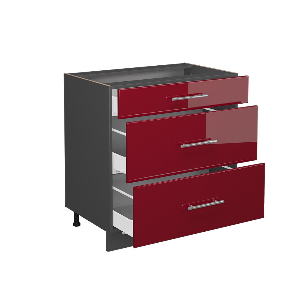 Vicco Schubladenunterschrank Küchenschrank Küchenmöbel Fame-Line Anthrazit Bordeaux Rot 80 cm modern Hochglanz Küche Einbauküche Drehtür Blende Schublade Küchenunterschrank Küchenzeile