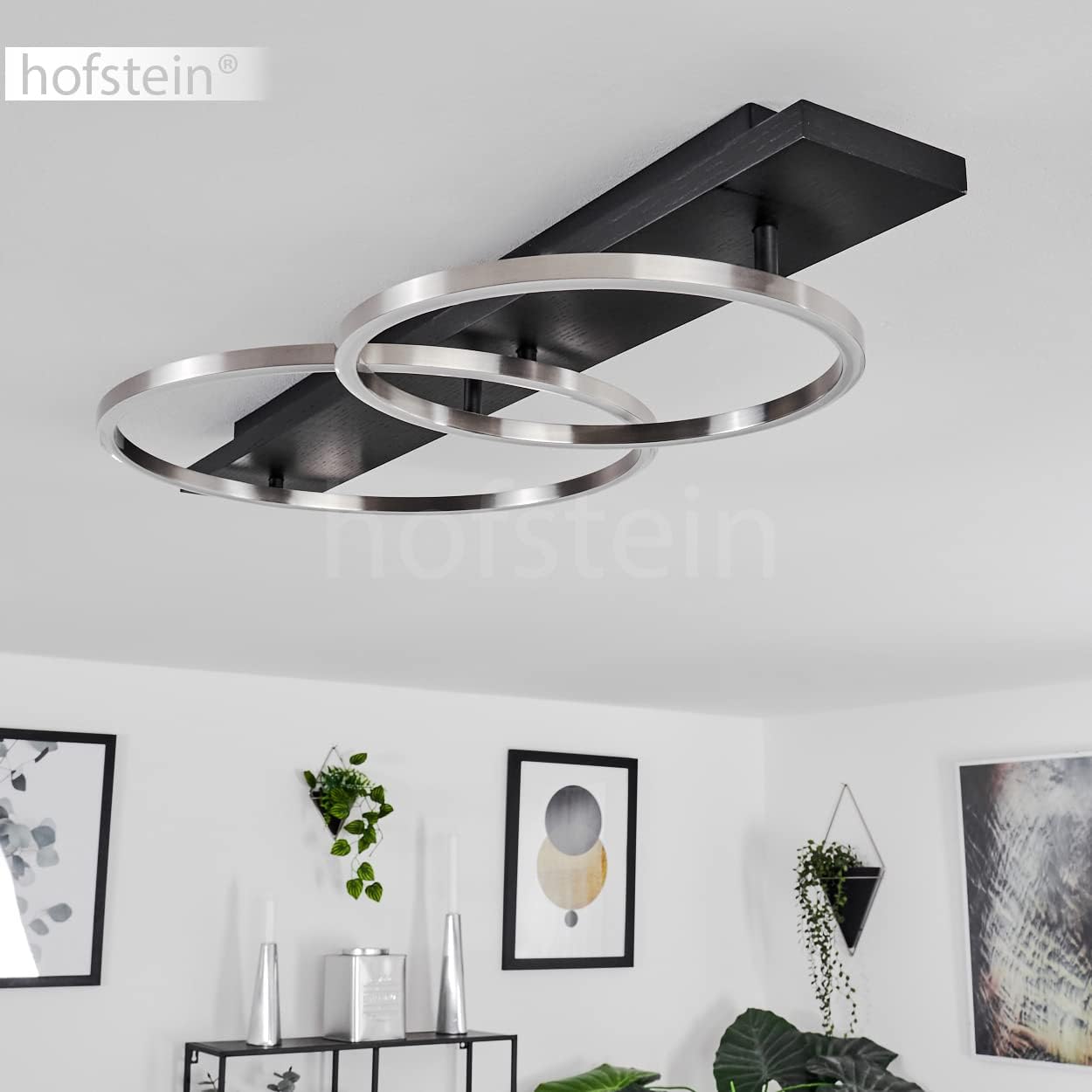 LED Deckenleuchte Pompu, moderne Deckenlampe aus Metall/Holz/Kunststoff in Schwarz/Nickel-matt/Weiß, 2 x LED 12 Watt, 3000 Kelvin, 3400 Lumen
