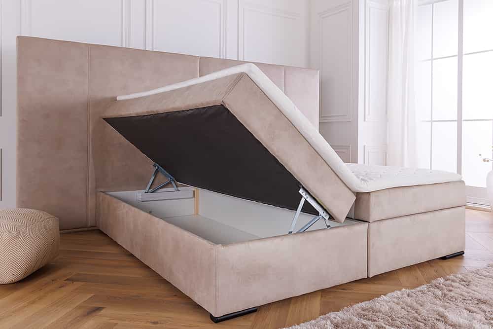 Design Boxspringbett SUITE HOTELBETT 180x200cm beige Samt inkl. Stauraum Topper
