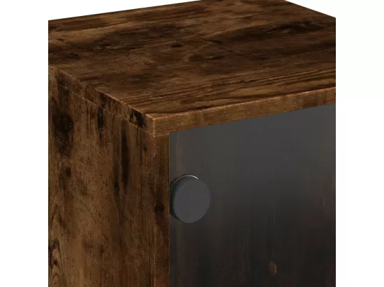 Prolenta Premium - Tables de chevet et portes vitrées 2 pcs chêne fumé 35x37x50 cm