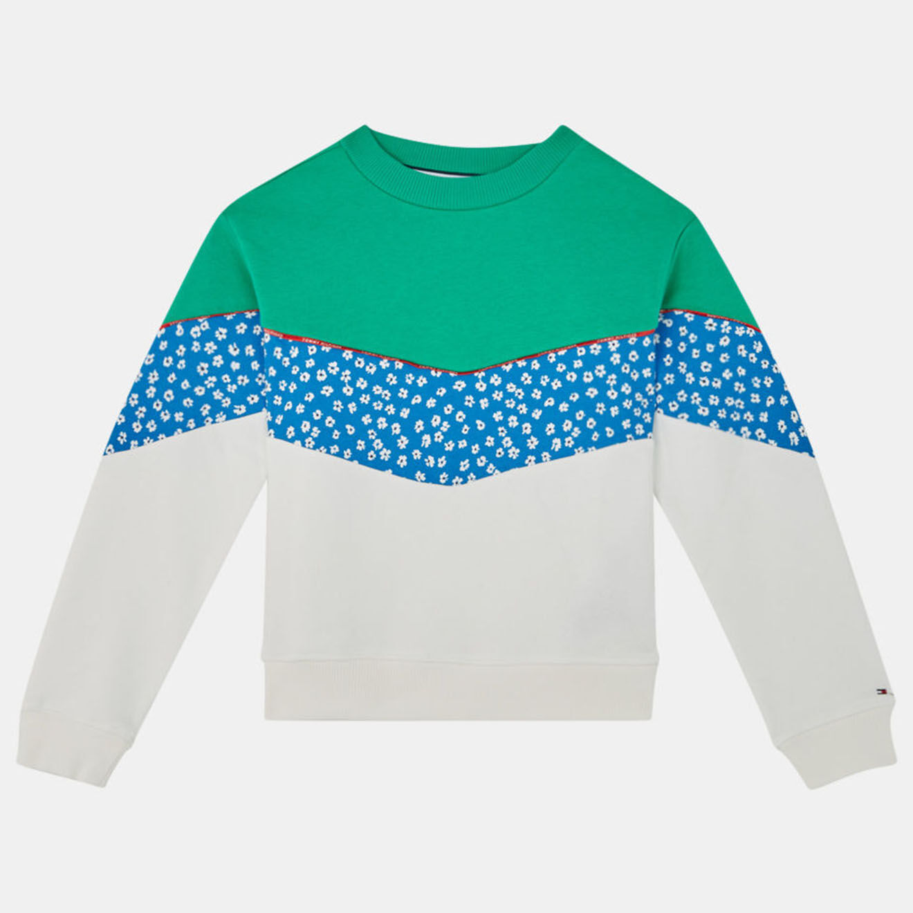 Tommy Hilfiger Sweat tricolore à bande et fleurs vert/gris/bleu