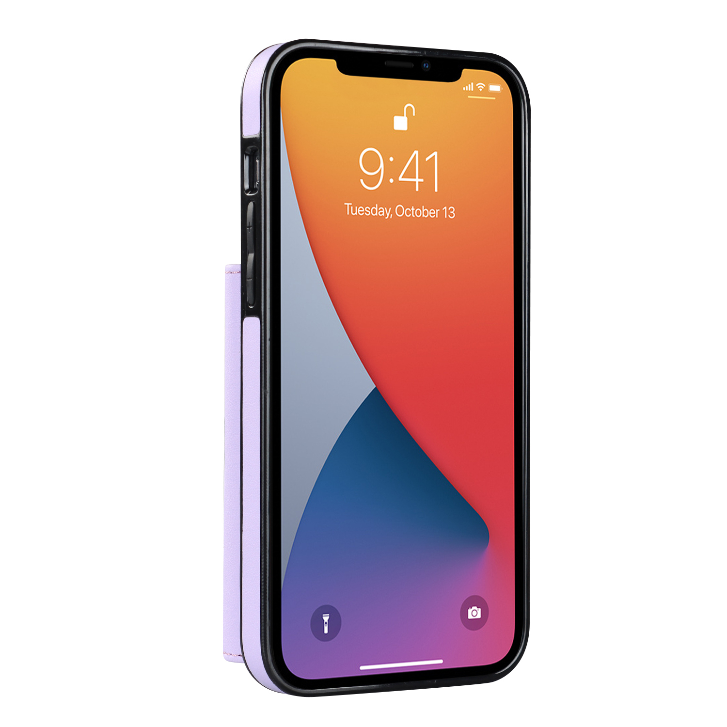 iPhone 12 / iPhone 12 Pro Necklace Leder Schutz Hülle mit Kartenfach   Handykette (140cm) - Lila