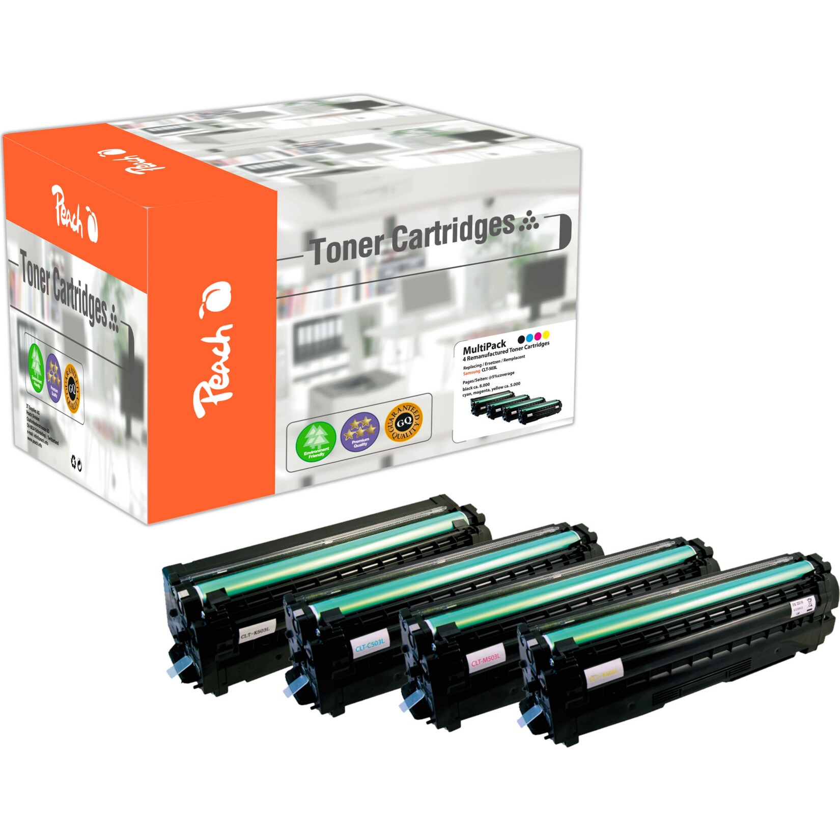 Peach S5034 Toner (bk, c/m/y) ersetzt Samsung CLT-503L für z.B. Samsung ProXpress C 3000, Samsung ProXpress C 3010 ND (wiederaufbereitet)