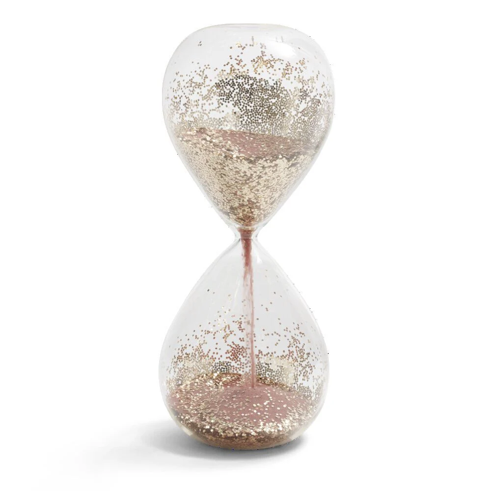 Sablier verre sable rose et paillettes doré Ø8xH20cm