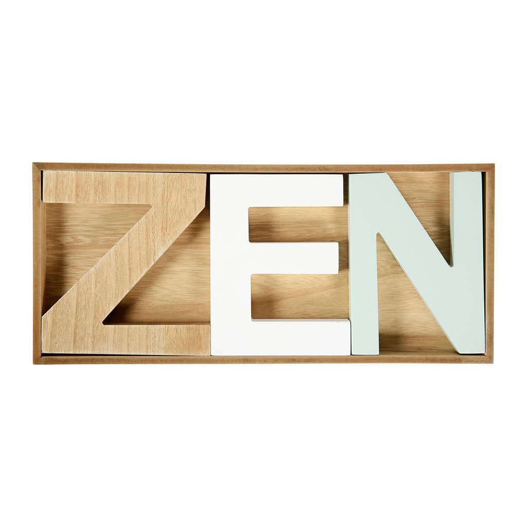 Mot ZEN bois blanc et vert 37.8x16.5cm