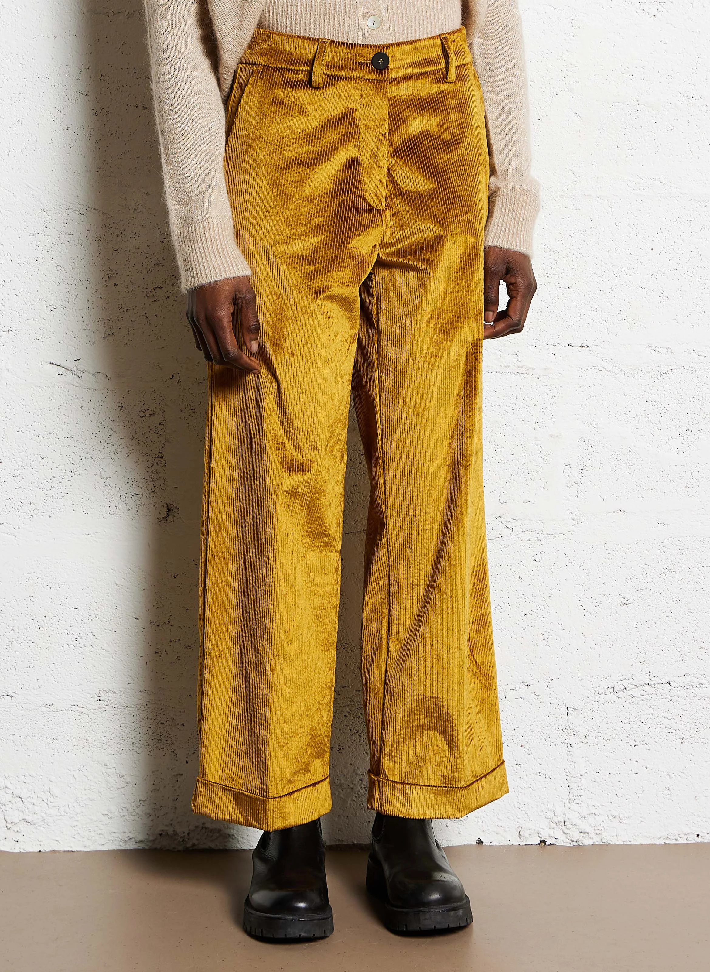 DANGO - Pantalon large en coton mélangé | Beige